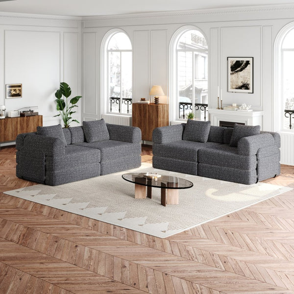 English Elm 4-seater Chenille Floor Sofa Bed with Storage Pockets and High-density Foam Fill W3505S00002