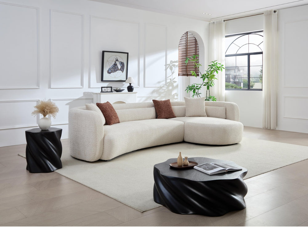 English Elm 132" Boucle L-shaped Sectional Sofa Curved Modular Design for Modern Living Rooms W2664S00105