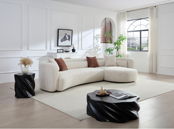 English Elm 132" Boucle L-shaped Sectional Sofa Curved Modular Design for Modern Living Rooms W2664S00105