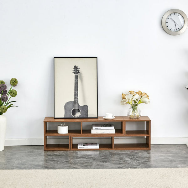 English Elm 2 Cube TV Stand with Modular L-Shaped Design, Adjustable 47–70" Length, Six Open Shelves, Durable MDF Walnut W3226P279110