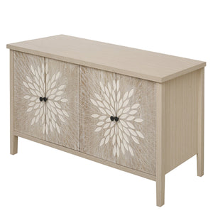 English Elm Sideboard Elegant Floral Handle Buffet Cabinet with 4 Doors, Adjustable Shelves & Reinforced Feet for Dining Room Storage Natural W688P232756