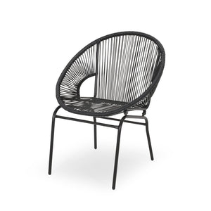 English Elm Nusa Outdoor Woven Rattan Basket Chair with Iron Legs for Modern Patio Spaces 66626.00BLK