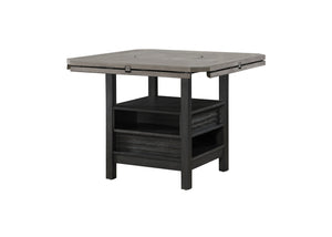 English Elm 1pc Farmhouse Contemporary Counter Height Table with Turntable, Drop Leaves, Built-In Shelves, 46"-60" natural grain black-gray finish B2741S00314