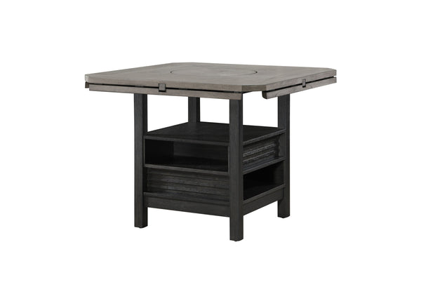 English Elm 1pc Farmhouse Contemporary Counter Height Table with Turntable, Drop Leaves, Built-In Shelves, 46"-60" natural grain black-gray finish B2741S00314