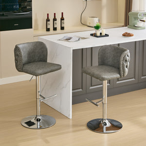 English Elm A&A Modern Swivel Barstools Set Of 2, Adjustable Height With Chrome Base, Ergonomic Gray Pu Leather W1143P193493