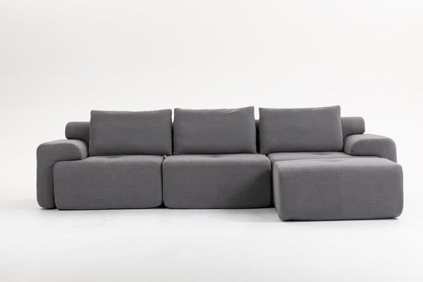 English Elm L-Shaped Convertible Sectional Sofa with Memory Foam, Steel Frame, No Assembly, Corduroy Comfort Grey W2959S00017