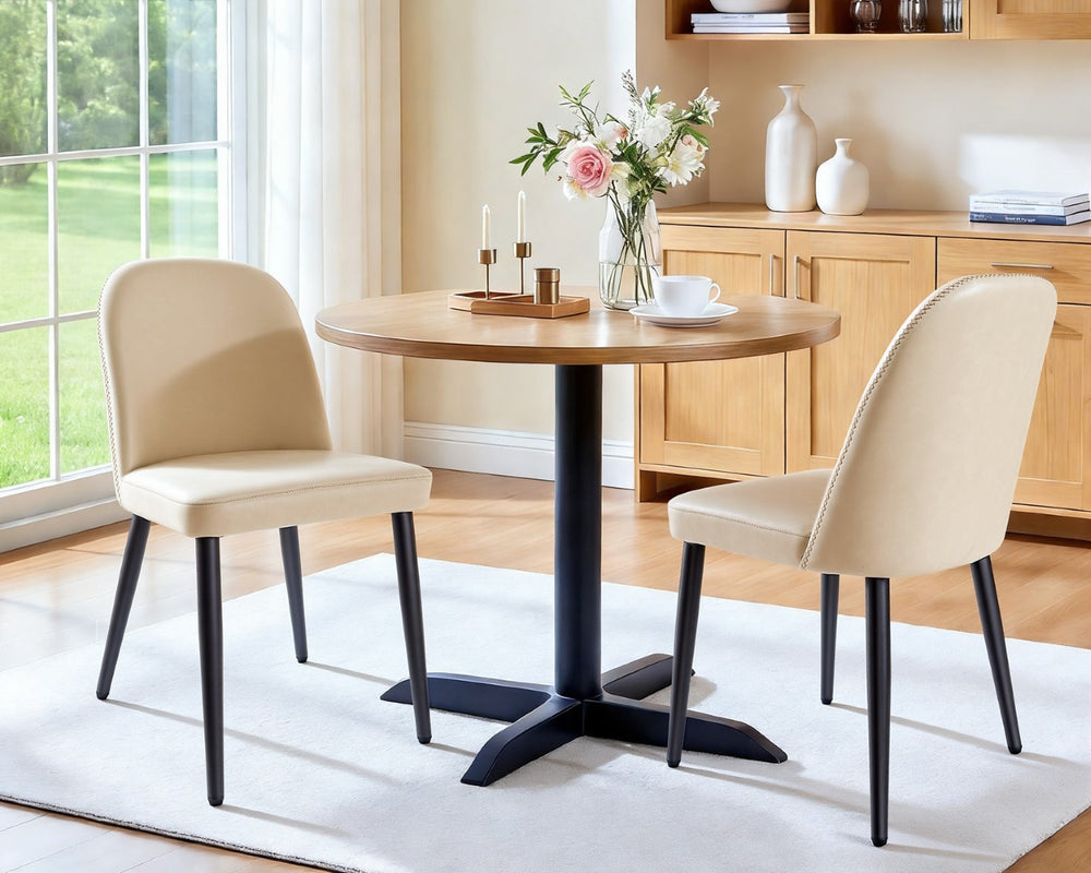 English Elm Beige Pu Leather Armless Dining Chair Set of 4 with Matte Black Iron Legs Modern Beige T3967P497816