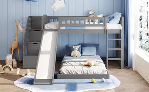 English Elm Stairway Twin Bunk Bed with Slide Storage Drawers and Safe Staircase for Kids LT200156AAE