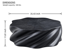 English Elm 35" Sculptural Petal Coffee Table Matte Black Fiberglass Fluted Base Living Room W2664P462014