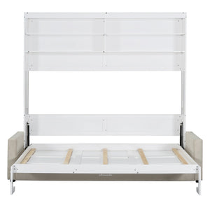 English Elm Queen Murphy Wall Bed with Integrated Sofa Linen Upholstered for Studio Apartments White LP000892AAK-1