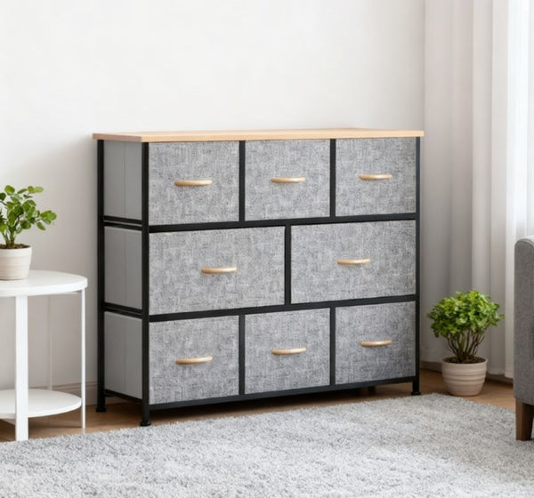 English Elm Fabric Eight Drawer Steel Frame Storage Tower for Bedroom Entryway Organization T3971P415891