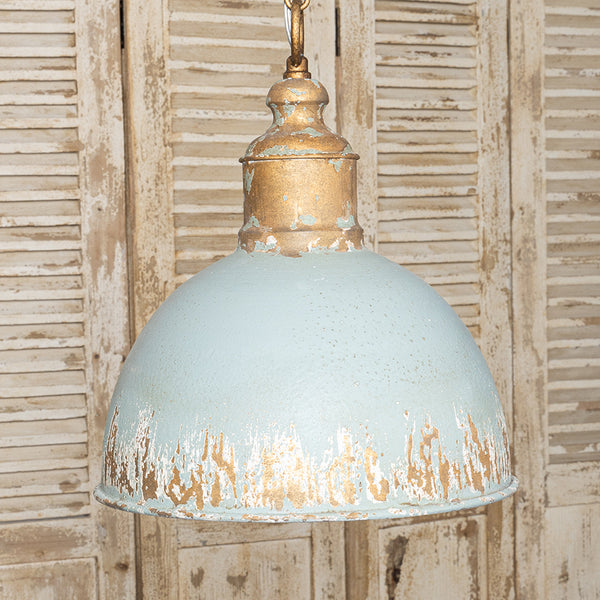 English Elm Retro Blue Pendant Light Vintage-Inspired Metal Shade, Rich Blue Finish for Cozy Elegant Interiors W2946P243894