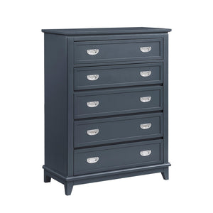 English Elm Navy Solid Wood Five Drawer Vertical Chest Polished Hardware Modern Bedroom Storage B011P462896