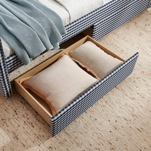 English Elm Twin Gingham Linen Daybed with Wave Silhouette Usb Port and Dual Storage Drawers Navy W1413S00144