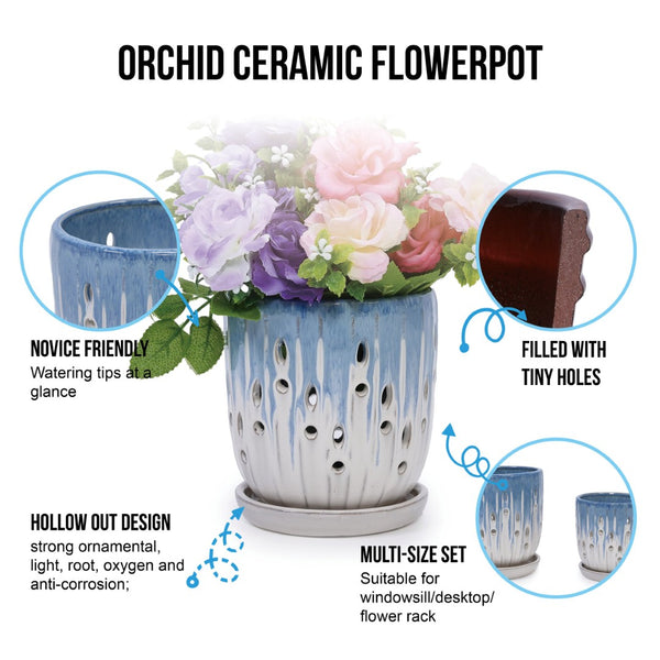 English Elm Set Of 2 Stylish Ceramic Flowerpots With Drainage Holes - Modern Indoor/Outdoor Planters For Home Decor W3273P322554-GIGA