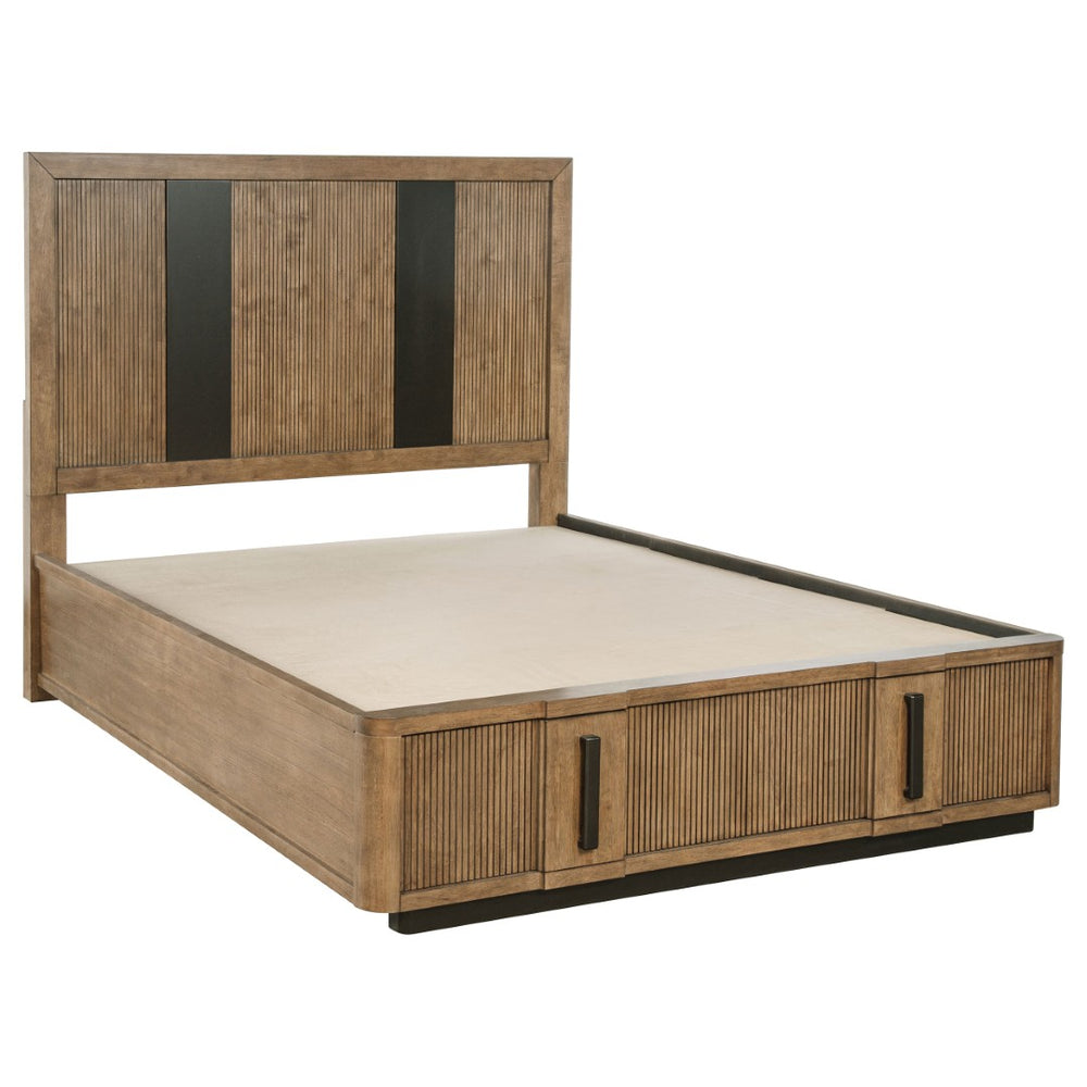 English Elm Moraga Queen Storage Bed with Fluted Ash Veneer Headboard and Footboard Drawers B062S01675