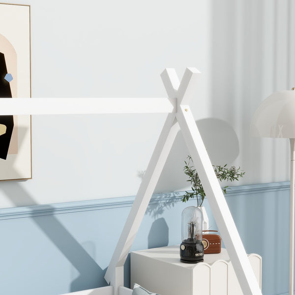 English Elm Twin Teepee Floor Bed With Guardrails - Whimsical White Design For Cozy Child'S Room Decor W504P345781-GIGA