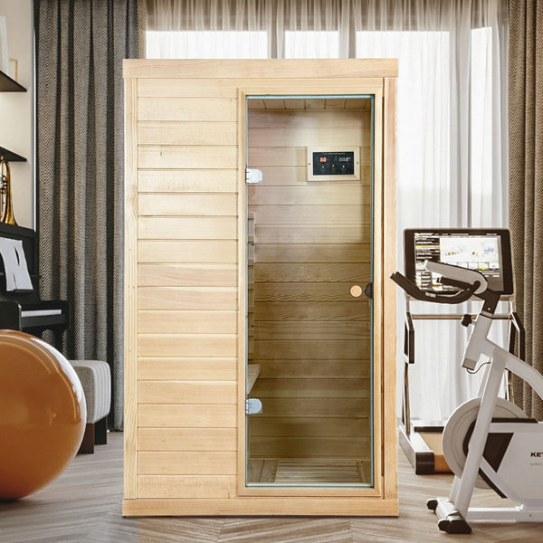 English Elm Canadian Hemlock Single Person Far Infrared Home Sauna with Led and Bluetooth Audio W632S00033