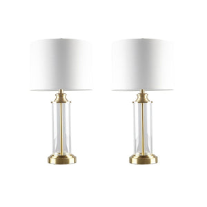 JLA Home 510 Design - Glass cylinder table lamps set of 2 with clear glass bases, metal accents, off-white shades, 9W LEDs, 2-year warranty 5DS153-1157