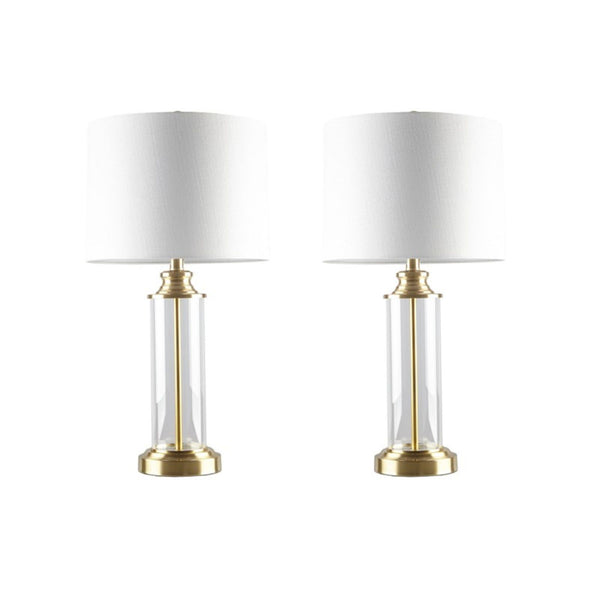 JLA Home 510 Design - Glass cylinder table lamps set of 2 with clear glass bases, metal accents, off-white shades, 9W LEDs, 2-year warranty 5DS153-1157