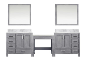 English Elm Distressed Grey Double Bath Vanity With Carrara Marble Top & Two Elegant 34" Mirrors For Storage B2731S00630