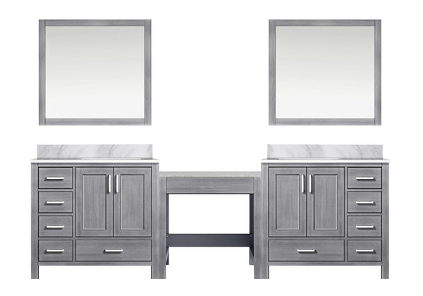 English Elm Distressed Grey Double Bath Vanity With Carrara Marble Top & Two Elegant 34" Mirrors For Storage B2731S00630
