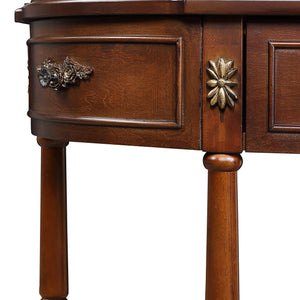 English Elm Retro Curved Wood Console Table 52" Half Moon Entry Table with Solid Pine, 2 Drawers & Shelf, Cherry Finish W1202P248850