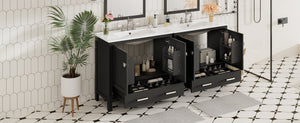 English Elm 72" Black Bathroom Vanity Set with Double Ceramic Sinks, Soft-Close Doors, Divided Drawer, Ample Storage and Solid Wood Frame for Durable Modern Style N729P000006B