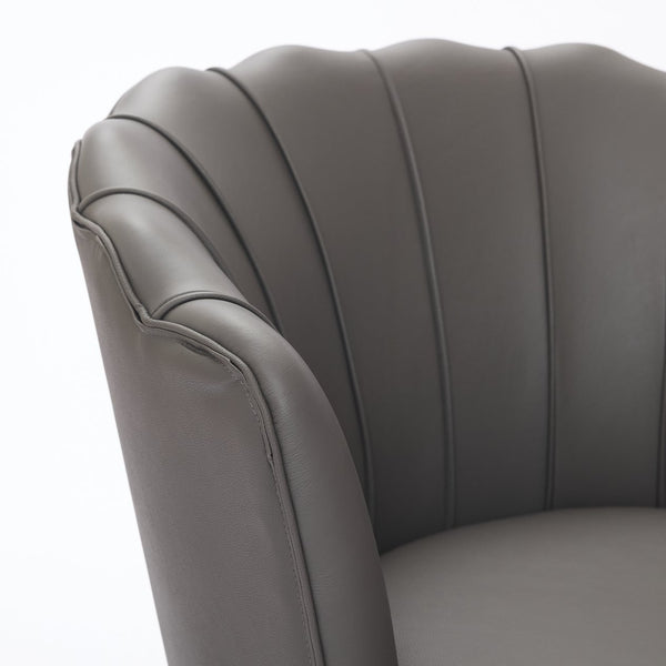 English Elm Gray Petal Swivel Chair with 360° Silent Metal Base, Top-Grain Leather Wingback Accent Seat, Curved Fluted Design W570P375747