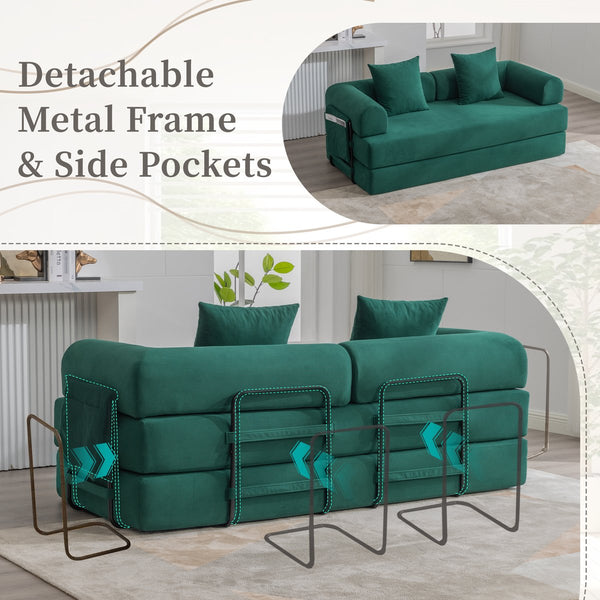 English Elm UNITED modular foldable sofa with metal frame, corduroy upholstery, side pocket & quick assembly convenience Emerald W1568P375638