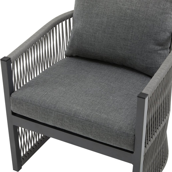 English Elm Christopher Knight Home® - Modern Gray Curved Aluminum Lounge Chair with Rope-Weave Frame, Weatherproof Cushions & Ergonomic Comfort for Patio and Indoor Spaces N767P237033G