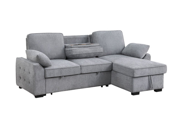 English Elm Marcello Chenille Sleeper Sectional with Reversible Chaise Storage and Charging Console Light Gray B2749S00163