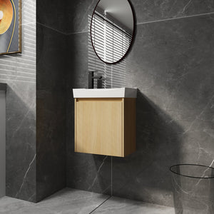 English Elm 20" Wall-Mounted Bathroom Vanity With Ceramic Sink - Stylish Oak Finish, Compact Storage Solution W1972P196394