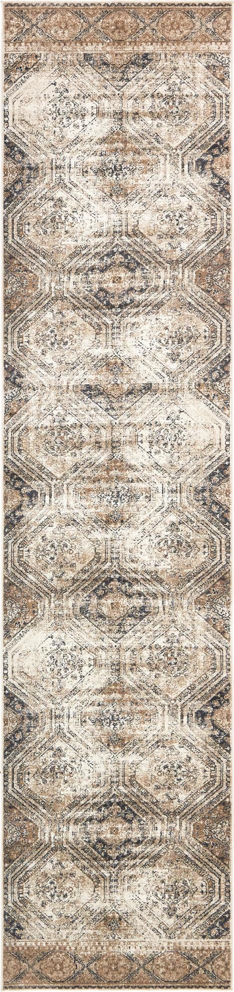 Unique Loom Chateau Jackson Machine Made Trellis Rug Blue Beige, Brown/Gray/Ivory/Blue 3' 0" x 13' 1"