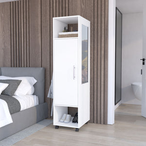 English Elm Cluster 63" Tall Wardrobe Cabinet with Mirror, Shelves, Casters and Rod for Compact Bedroom Storage White 42.2 L x 23.3 W x 6 H B070P210732