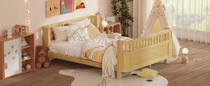English Elm Queen Low Profile Pine Wood Kids Platform Bed with Guardrails and Rounded Safety Posts Natural W2593P409123