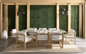 Sunpan Tahiti Outdoor Dining Armchair - Modern Teak Design with Durable Stinson White Fabric & Eco-Friendly Features