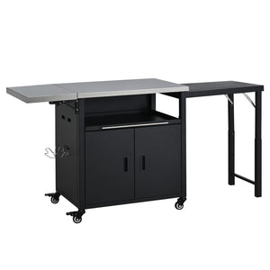 English Elm Outdoor Bbq Prep Cart Rolling Stainless Steel Grill Station with Foldable Work Surface Black N719P407404B