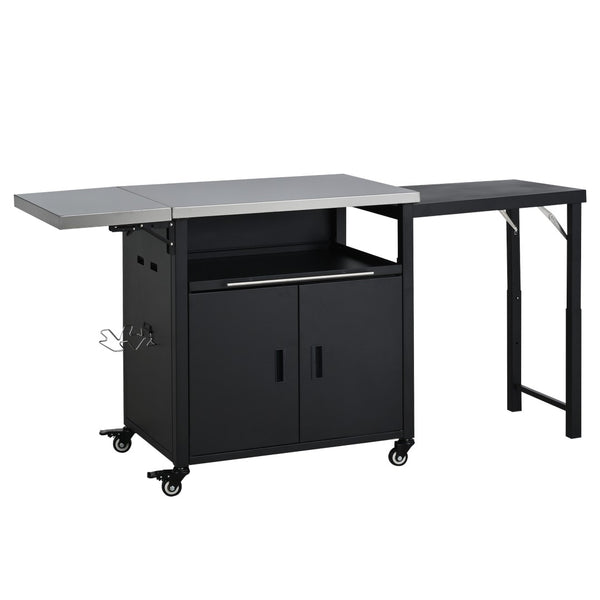 English Elm Outdoor Bbq Prep Cart Rolling Stainless Steel Grill Station with Foldable Work Surface Black N719P407404B