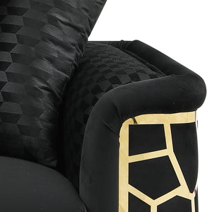 English Elm Talia Chic Micro Suede Loveseat with Patterned Arms, Gloss Brass Trim & Kiln-Dried Hardwood Frame Black 35 L x 26 W x 69 H B078P301560