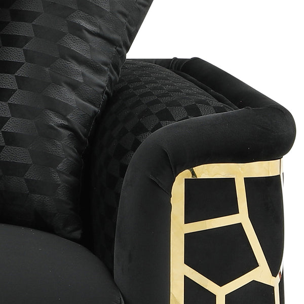 English Elm Talia Chic Micro Suede Loveseat with Patterned Arms, Gloss Brass Trim & Kiln-Dried Hardwood Frame Black 35 L x 26 W x 69 H B078P301560