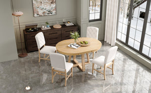 English Elm Trexm Retro 5 Piece Extendable Round Dining Set with Button Tufted Upholstered Chairs Natural ST000094AAN-2026