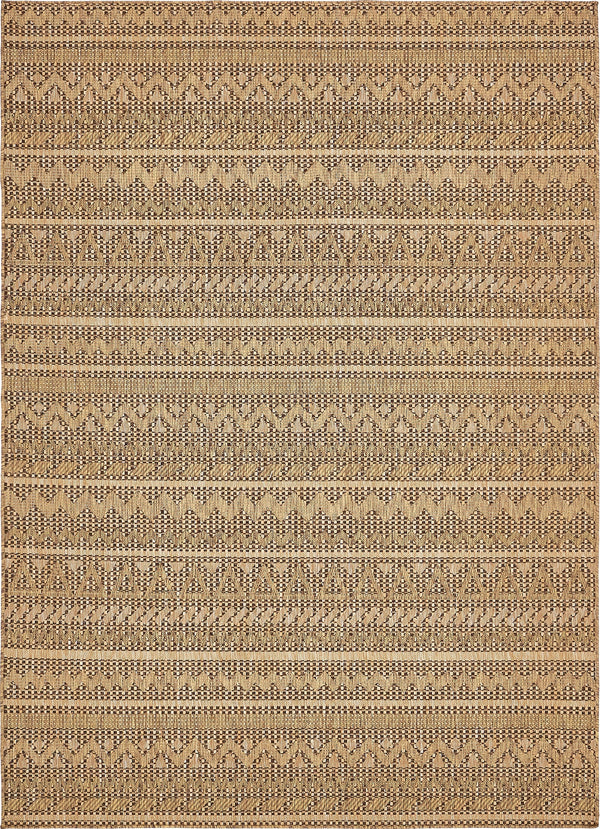 Unique Loom Outdoor Modern Southwestern Machine Made Geometric Rug Light Brown, Brown/Gold 7' 0" x 10' 0"