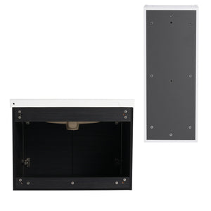 English Elm 28" Wall-Mounted Bathroom Vanity & Ceramic Sink With Side Cabinet, Soft-Close Doors For Modern Homes W999S00329