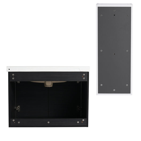 English Elm 28" Wall-Mounted Bathroom Vanity & Ceramic Sink With Side Cabinet, Soft-Close Doors For Modern Homes W999S00329