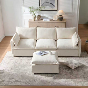 English Elm 93.31" Modular L-shaped Sectional with Movable Ottoman Chenille 4-seat Living Room Sofa Beige W2795S00034