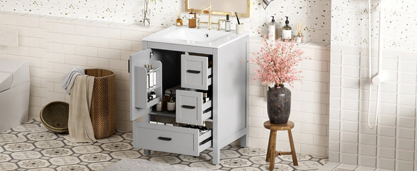 English Elm Modern 24 Inch Bathroom Vanity Solid Wood Cabinet with Ceramic Sink and Soft Close Storage Gray N729P292859E