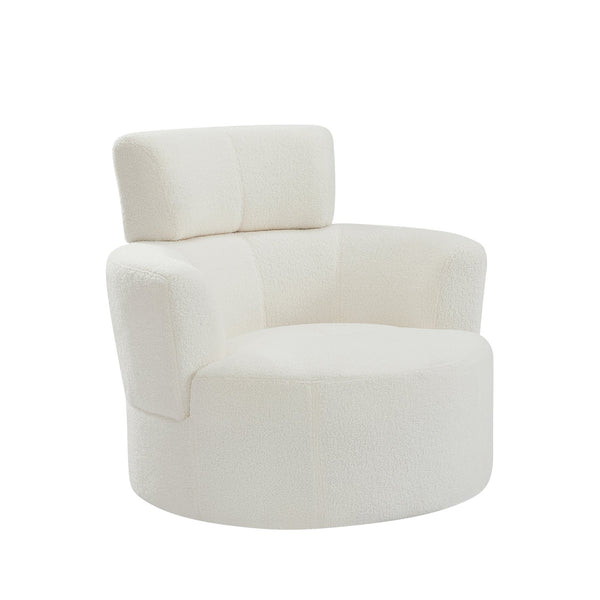 English Elm 360° Swivel Chair - Plush Upholstered Barrel Accent Chair With Adjustable Headrest For Home & Office N719P272676A