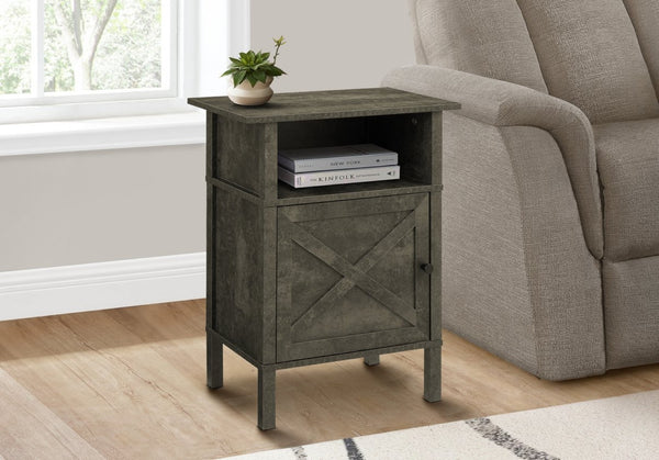 English Elm Accent Side Table with Open Shelf and Cabinet Storage for Compact Living Spaces Black B2710P461701
