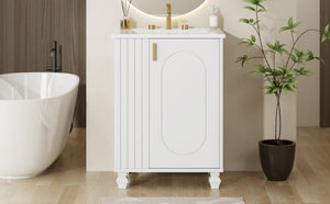 English Elm Christopher Knight Home® - 24" Retro Bathroom Vanity with Ceramic Sink, Solid Wood Frame, Soft-Close Door, Ample Storage White N759P293645K
